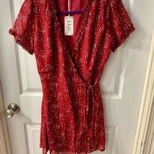 Moving Sale - Red wrap dress with mini hearts with ruffles (New)
